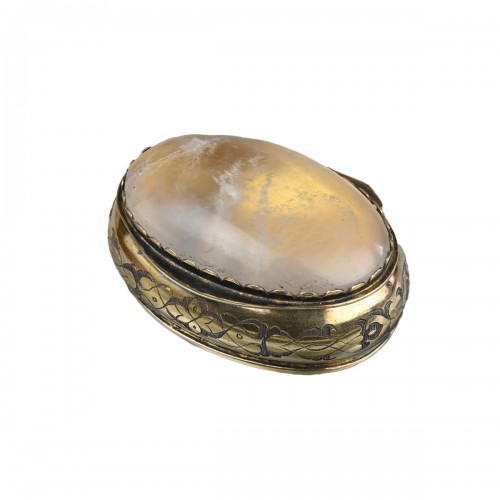 Engraved silver gilt and rock crystal box