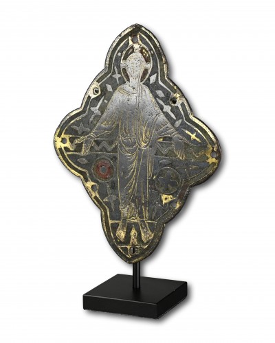 Religious Antiques  - A champlevé enamelled copper plaque depicting Christ in Majesty