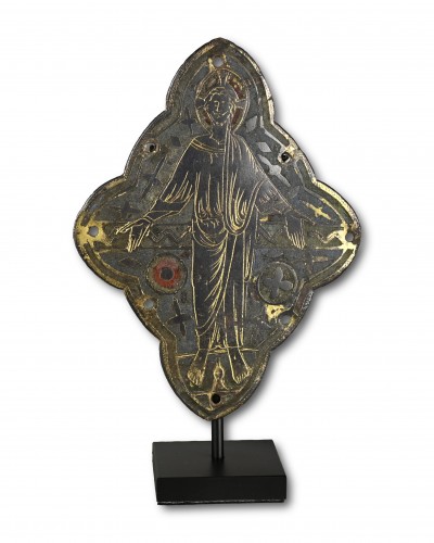 A champlevé enamelled copper plaque depicting Christ in Majesty - 