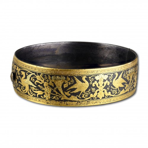 Antique Jewellery  - Damascened bangle decorated with two coloured gold Eibar Spain 19th cent