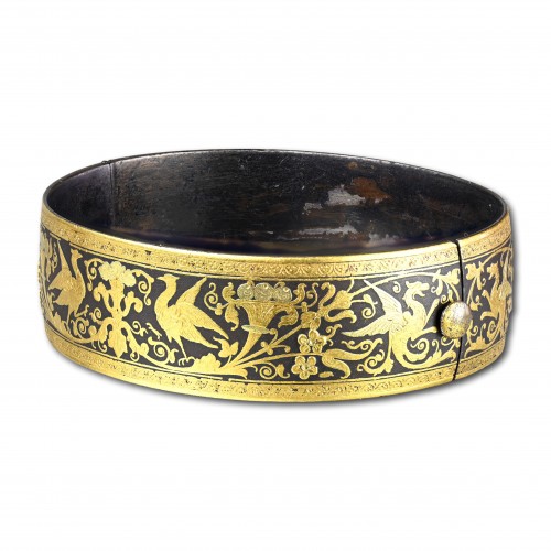 XIXe siècle - Bracelet damasquiné décoré d'or bicolore Eibar Espagne XIXe siècle