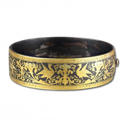 Bracelet damasquiné décoré d'or bicolore Eibar Espagne XIXe siècle - 