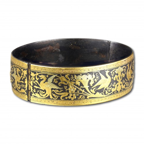  - Bracelet damasquiné décoré d'or bicolore Eibar Espagne XIXe siècle