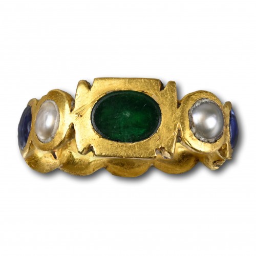  - Gold, pearl, garnet, emerald and sapphire ring