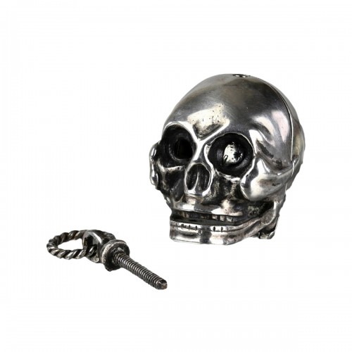 Silver pomander in the form of a skull