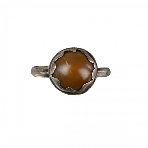 Amuletic silver ring with a toadstone