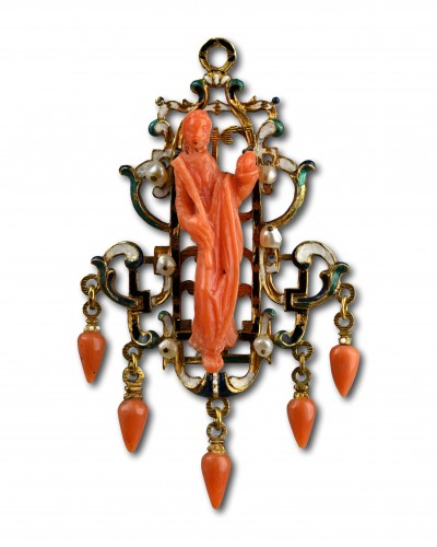 Gold, enamel and coral pendant. Trapani, Sicily, early 17th century. - 