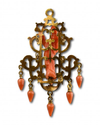  - Gold, enamel and coral pendant. Trapani, Sicily, early 17th century.