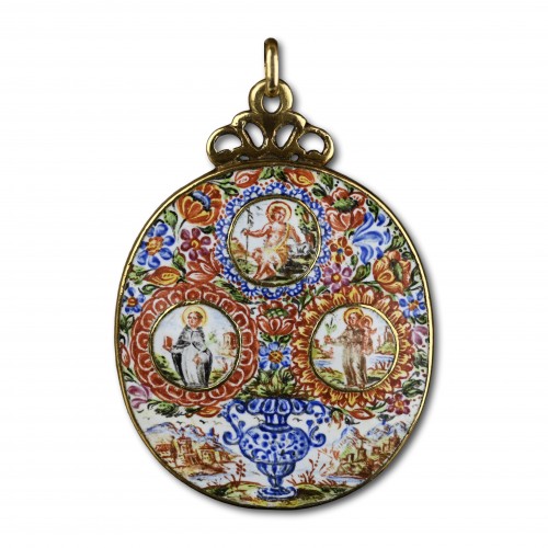 Gold and enamel pendant with the Virgin and Saints - Antique Jewellery Style 