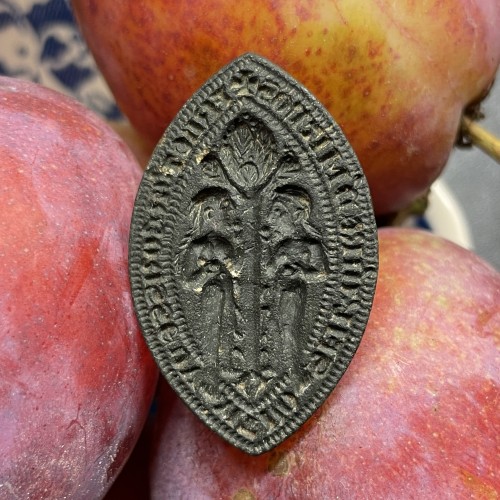  - Medieval bronze seal of two women eating fruit