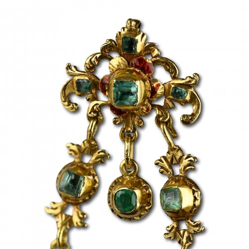 Pendentif salamandre émeraude, Colonie ibérique ou espagnole XVIIe - XVIIIe siècles - Bijouterie, Joaillerie Style 