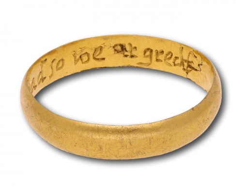 Bijouterie, Joaillerie  - Bague en or avec un bouquet de fleurs « As god haeth decread so we agred »