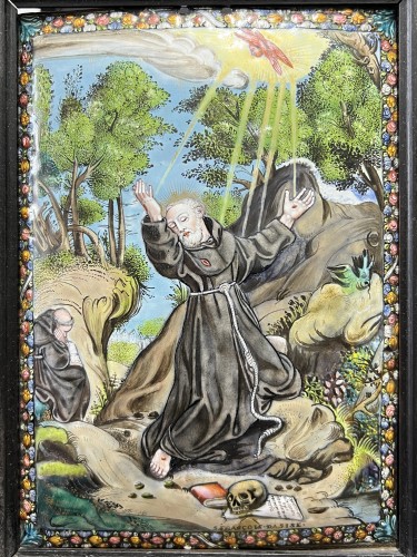 Large Limoges enamel of St Francis, Jean-Baptiste I / II Nouailher, 18th ce