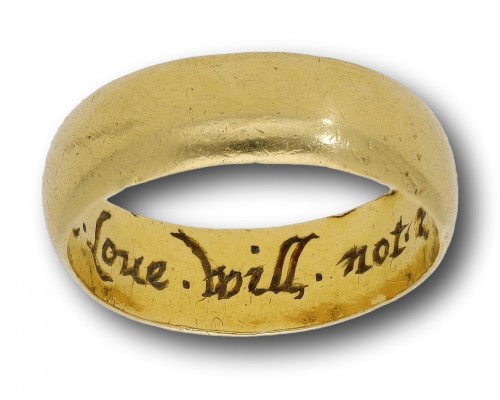 Gold posy ring ‘Godlye . love . will . not . remove’ - 