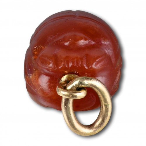  - Etruscan carnelian scarab with antique gold mount 4th - 3rd century BC.  