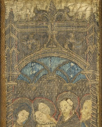 Art sacré, objets religieux  - Panneaux d'orfroi avec le Christ guérissant les malades et l'adoration des bergers