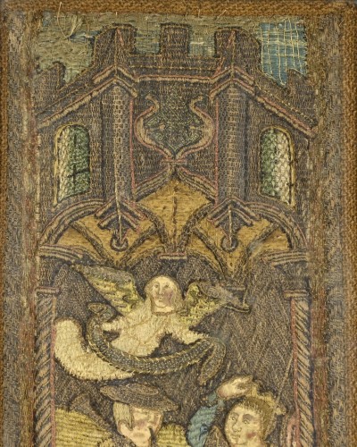 Antiquités - Orphrey panels with Christ healing the sick &amp; the adoration of the shepherd