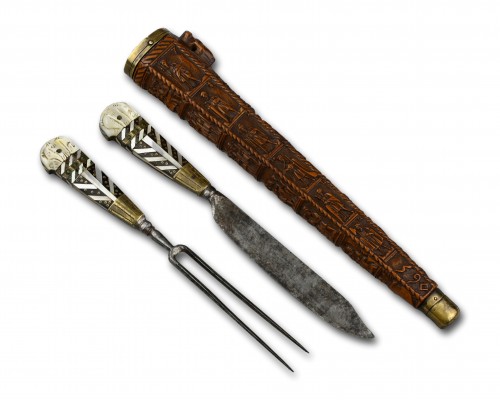  - Boxwood sheath and pearl inlaid knife and fork, Northern Europe 16th centu