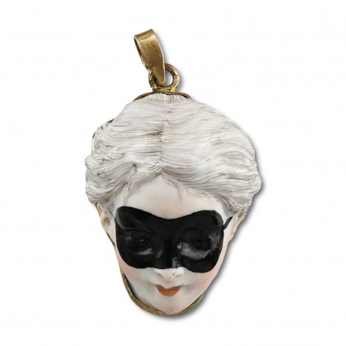 Objects of Vertu  - Enamelled porcelain patch box of a masked lady. French, 19th century. 