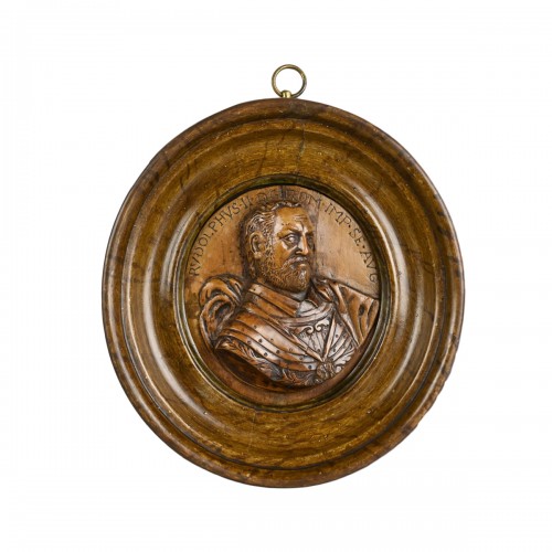 Framed fruitwood relief of Rudolf II, Holy Roman Emperor (c.1552 - 1612).