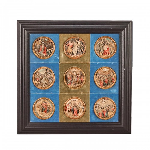 Nine wooden roundels from a Rosary Altar, Southern Germany 16th century.