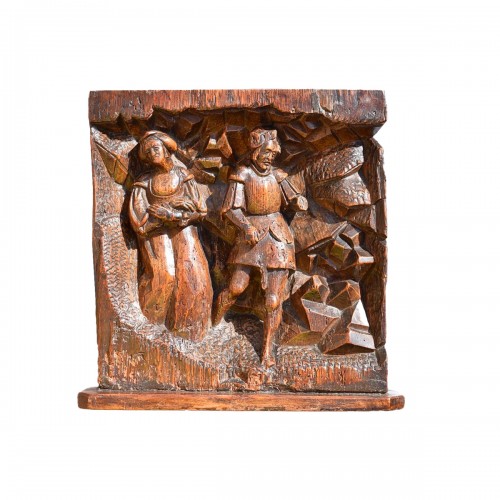 Oak relief of Saint Longinus and the Virgin