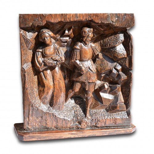 Religious Antiques  - Oak relief of Saint Longinus and the Virgin