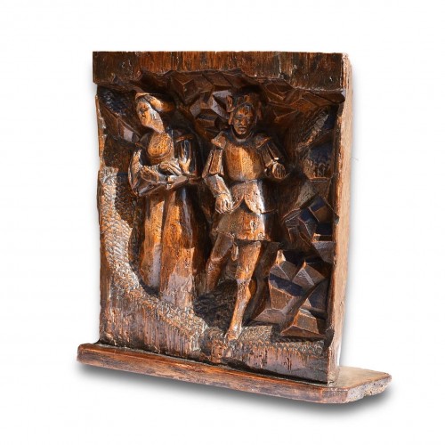 Antiquités - Oak relief of Saint Longinus and the Virgin