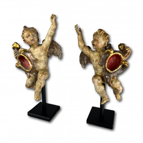 Pair of baroque reliquary angels, Germany early 18th century - Religious Antiques Style 