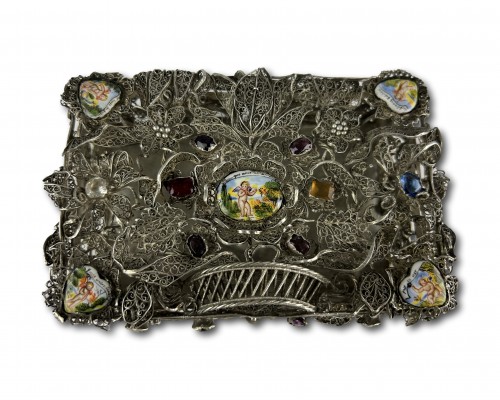 Silver filigree and enamel betrothal casket, Augsburg early 18th century. - Objects of Vertu Style 