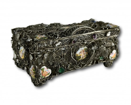 Objects of Vertu  - Silver filigree and enamel betrothal casket, Augsburg early 18th century.