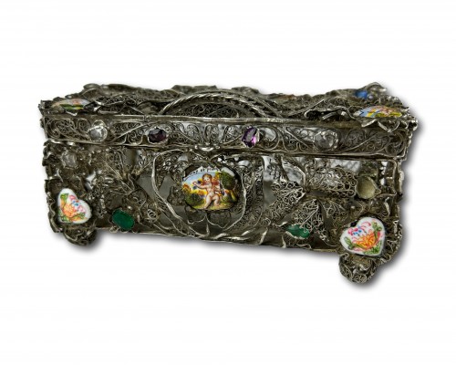 Silver filigree and enamel betrothal casket, Augsburg early 18th century. - 