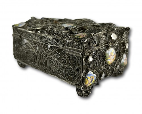 18th century - Silver filigree and enamel betrothal casket, Augsburg early 18th century.