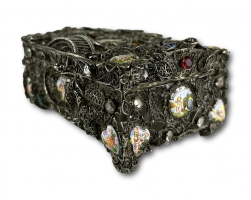  - Silver filigree and enamel betrothal casket, Augsburg early 18th century.