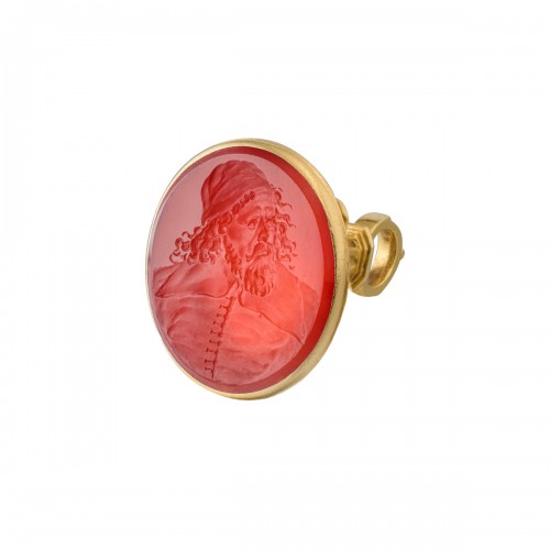 Gold seal with a carnelian intaglio of Inigo Jones, attributed to Edward Burch