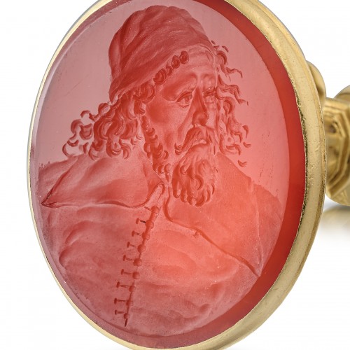 Antique Jewellery  - Gold seal with a carnelian intaglio of Inigo Jones, attributed to Edward Burch