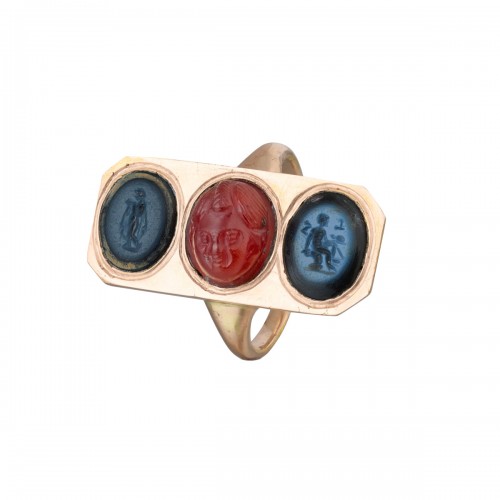 Georgian style rose gold ring set with ancient Roman gems