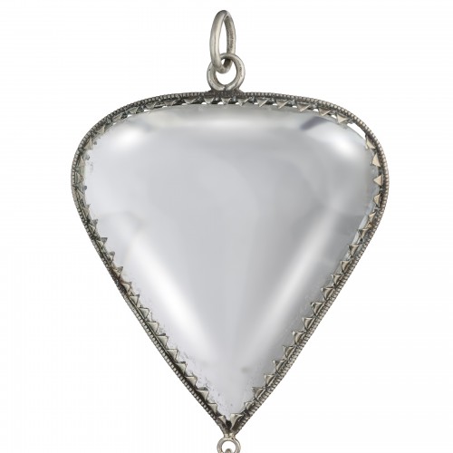 Large silver mounted heart shaped rock crystal amulet - Antique Jewellery Style 