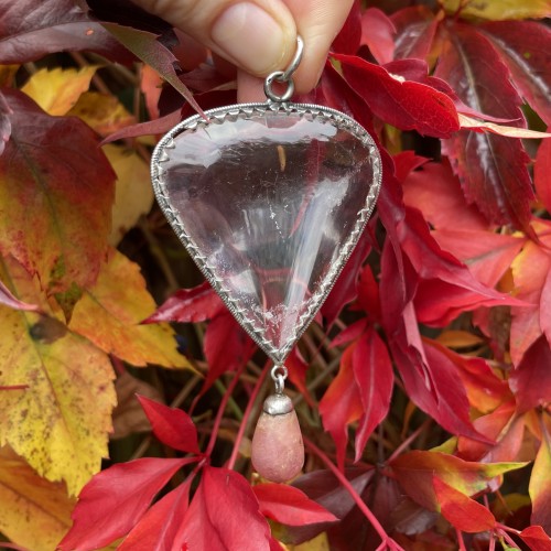  - Large silver mounted heart shaped rock crystal amulet