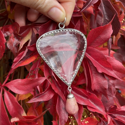 Antiquités - Large silver mounted heart shaped rock crystal amulet