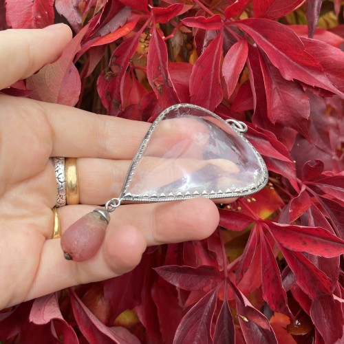 Antiquités - Large silver mounted heart shaped rock crystal amulet