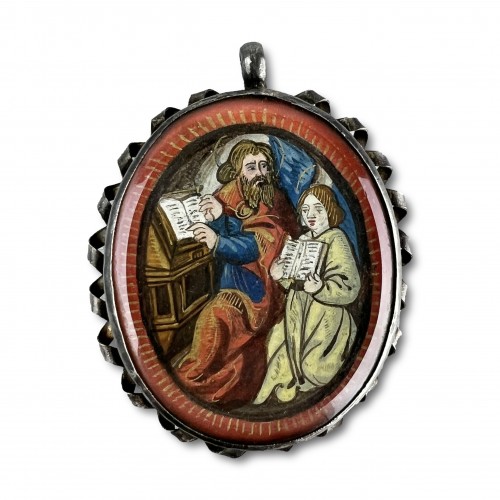 Silver pendant with an illuminated miniature, France 16th century - Religious Antiques Style 