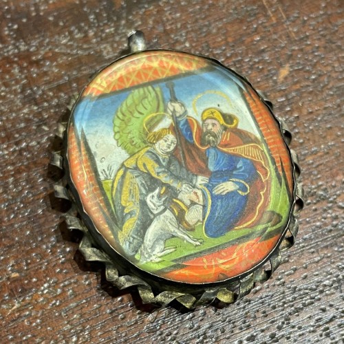 Antiquités - Silver pendant with an illuminated miniature, France 16th century