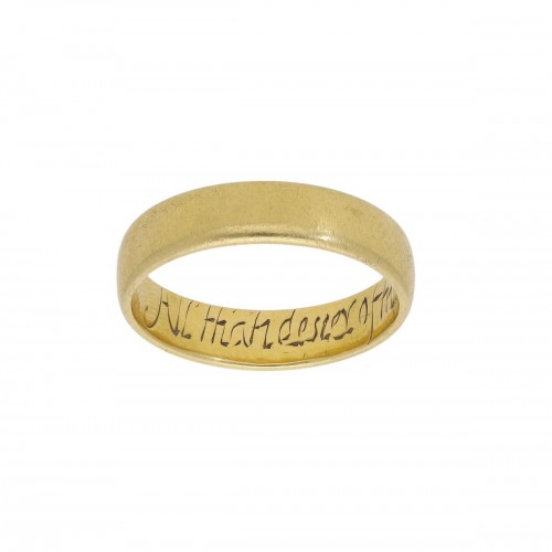 Bague "posy ring" en or avec inscription « All I desire of you is to fear God and love »