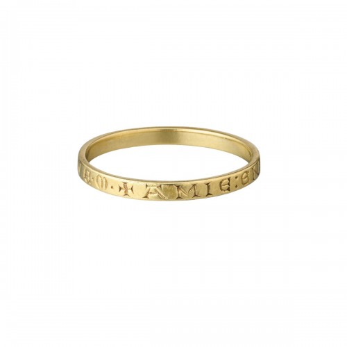 Medieval gold ring  "amie en vvs es ma vie ave m", 13th century