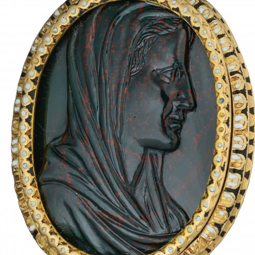 Renaissance gold and enamel pendant with a cameo of Christ and the Virgin - Antique Jewellery Style 