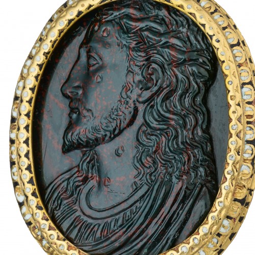 Renaissance gold and enamel pendant with a cameo of Christ and the Virgin - 