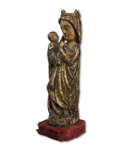 Vierge à l'Enfant bois polychrome, Nord de l'Espagne fin du XIIIe siècle - Art sacré, objets religieux Style 