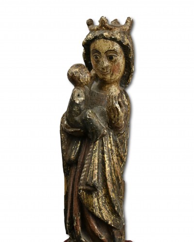 Antiquités - Vierge à l'Enfant bois polychrome, Nord de l'Espagne fin du XIIIe siècle