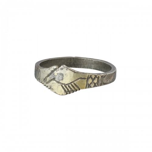 Silver gilt fede ring engraved with esoteric symbols